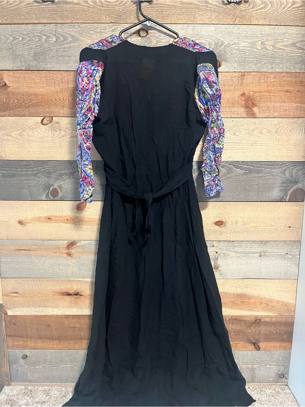 Linda Los Angeles Black Vintage Maxi Dress Paisley Front Panel - Women's Size 16 - Picture 3 of 5